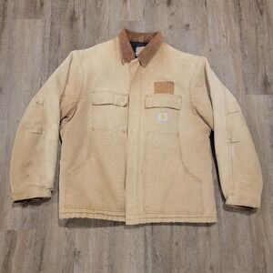 Carhartt Chore Jacket Mens 48 Regular Tan Quilted Line Full Zip Canvas Grunge